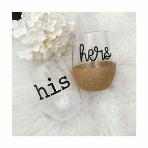 His & Here Glitter Wine Glass
